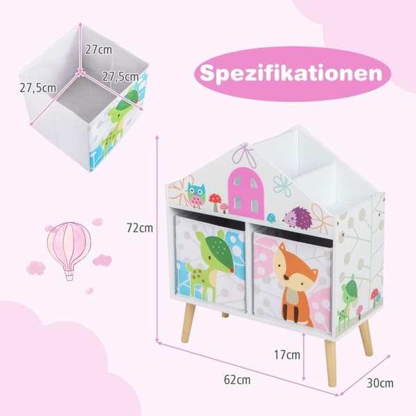 Barnehusformet bokhylle Tredukkehus bokhylle med 2 oppbevaringsbokser Fargerik 62 x 30 x 72 cm