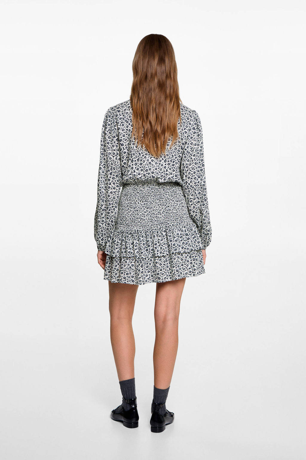 MANGO TEEN gebloemde jurk donkerblauw/ecru