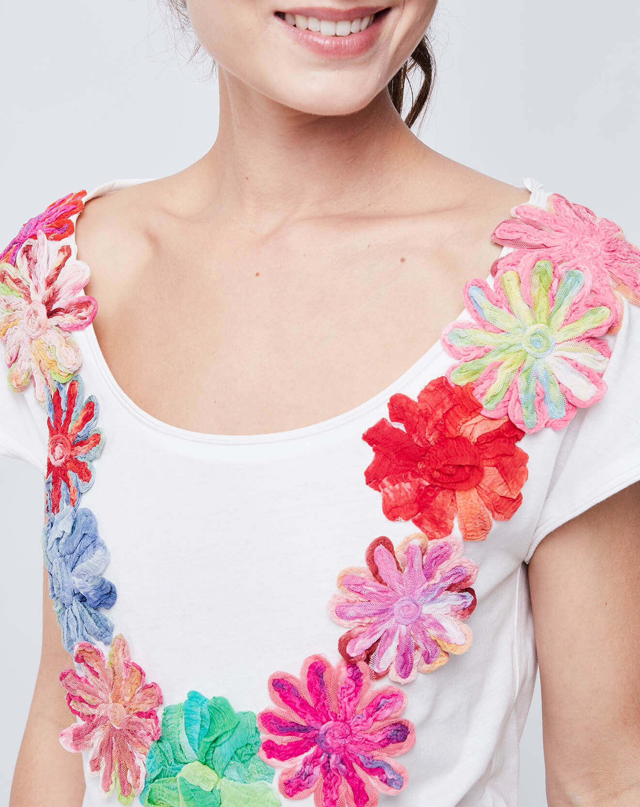 John Galliano T-Shirt Long à Fleurs blanc/multicolore