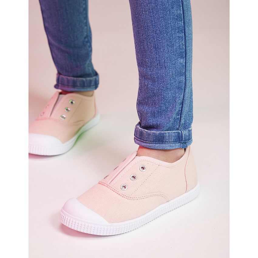 Baskets basses en toile sans lacets - Nude - Rose