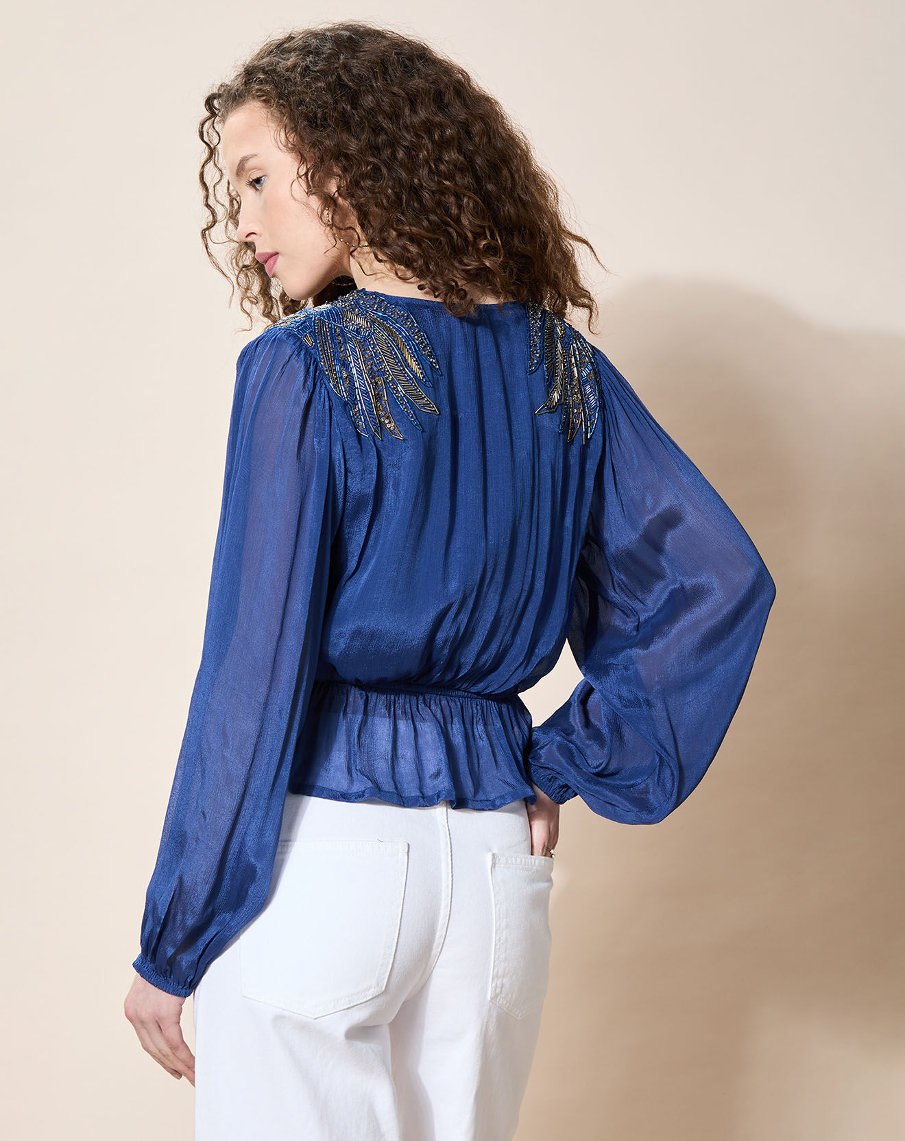 Louizon Blouse satinée Airbag  bleue