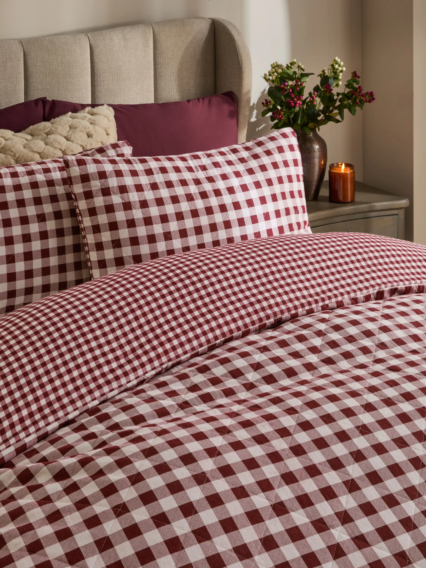 Supersoft Brushed Cotton Reversible Quilted Duvet Cover and Pillowcase Set