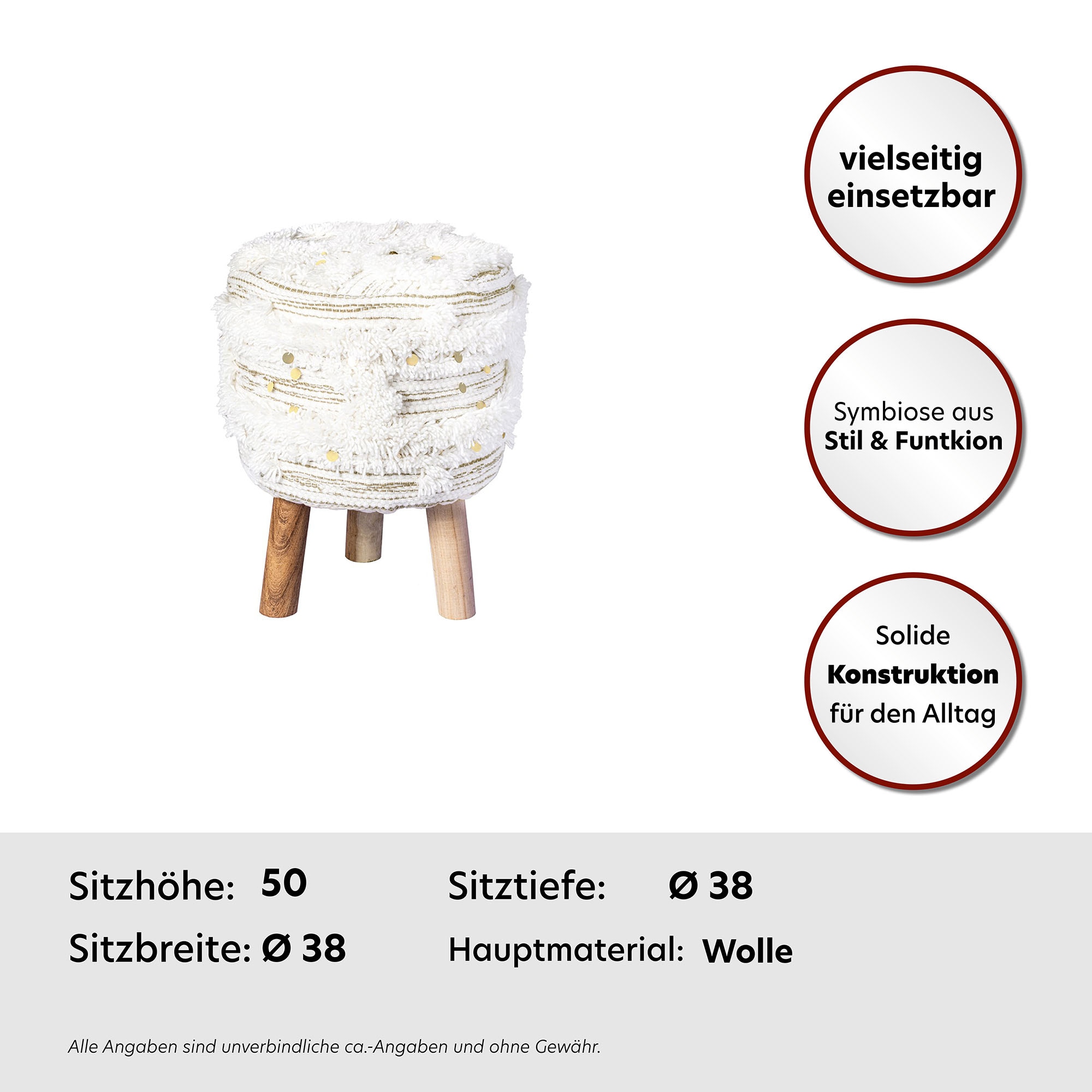 Kayoom Sitzhocker »Hocker Bohist 425, charaktergebende Strukturen mit Fransen und Quasten« 1 Stk. tlg. handgefertigtes Unikat, Boho-Style, gut kombinierbar