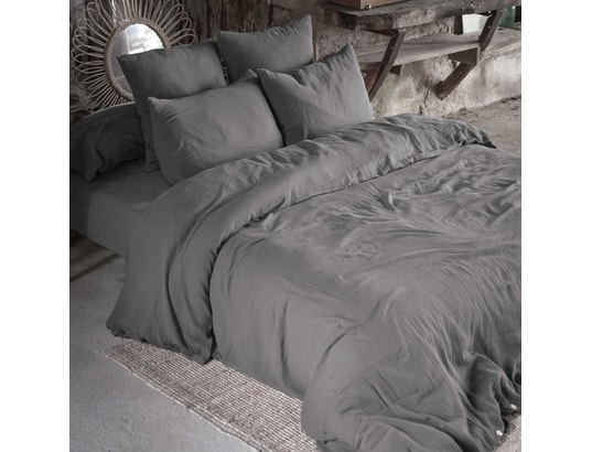 TERRE DE NUIT - Housse de couette double gaze de coton gris anthracite 260x...