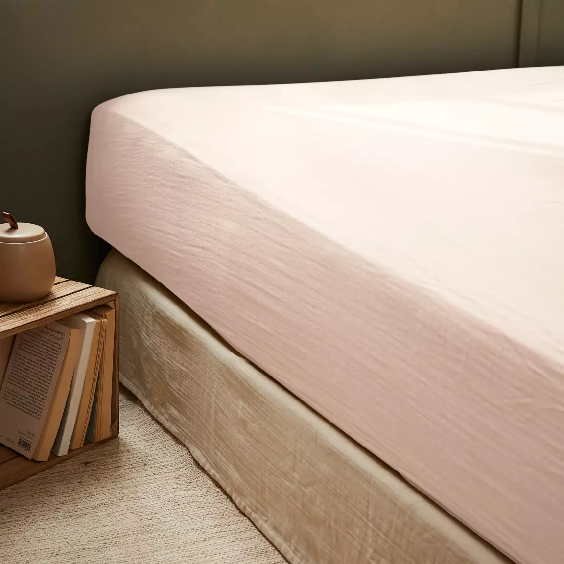 Drap housse gaze de coton (180 x 200 cm) Gaïa Rose poudré