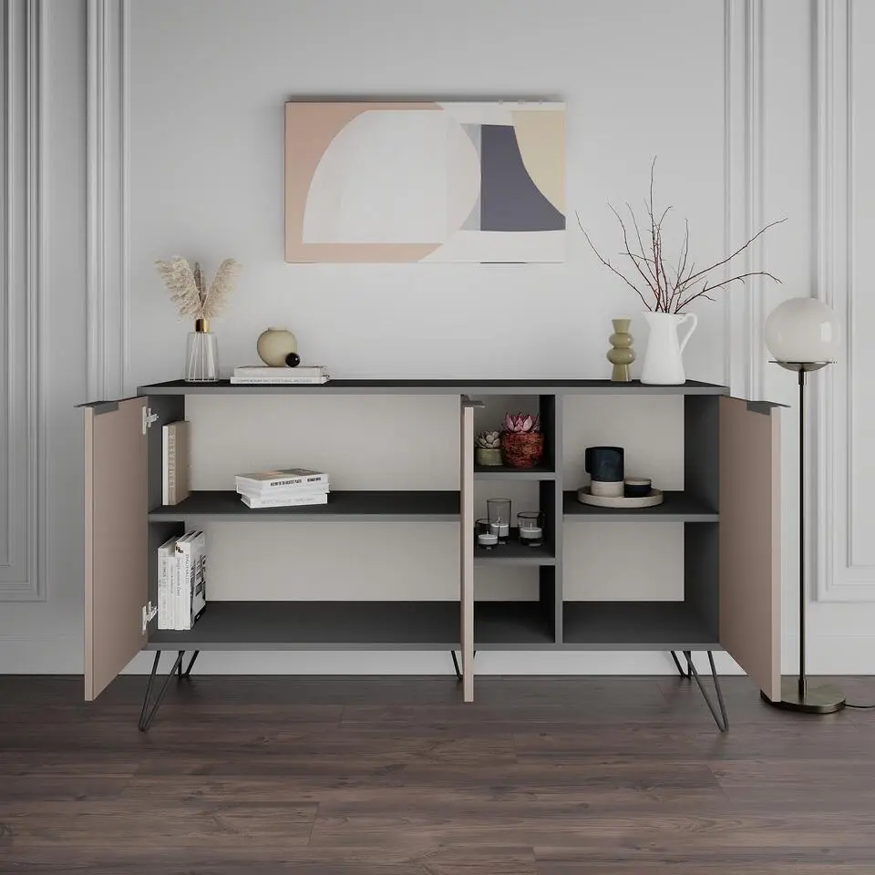Emob Dressoir Woody Fashion - 142 x 35,6 x 83 cm - Grijs