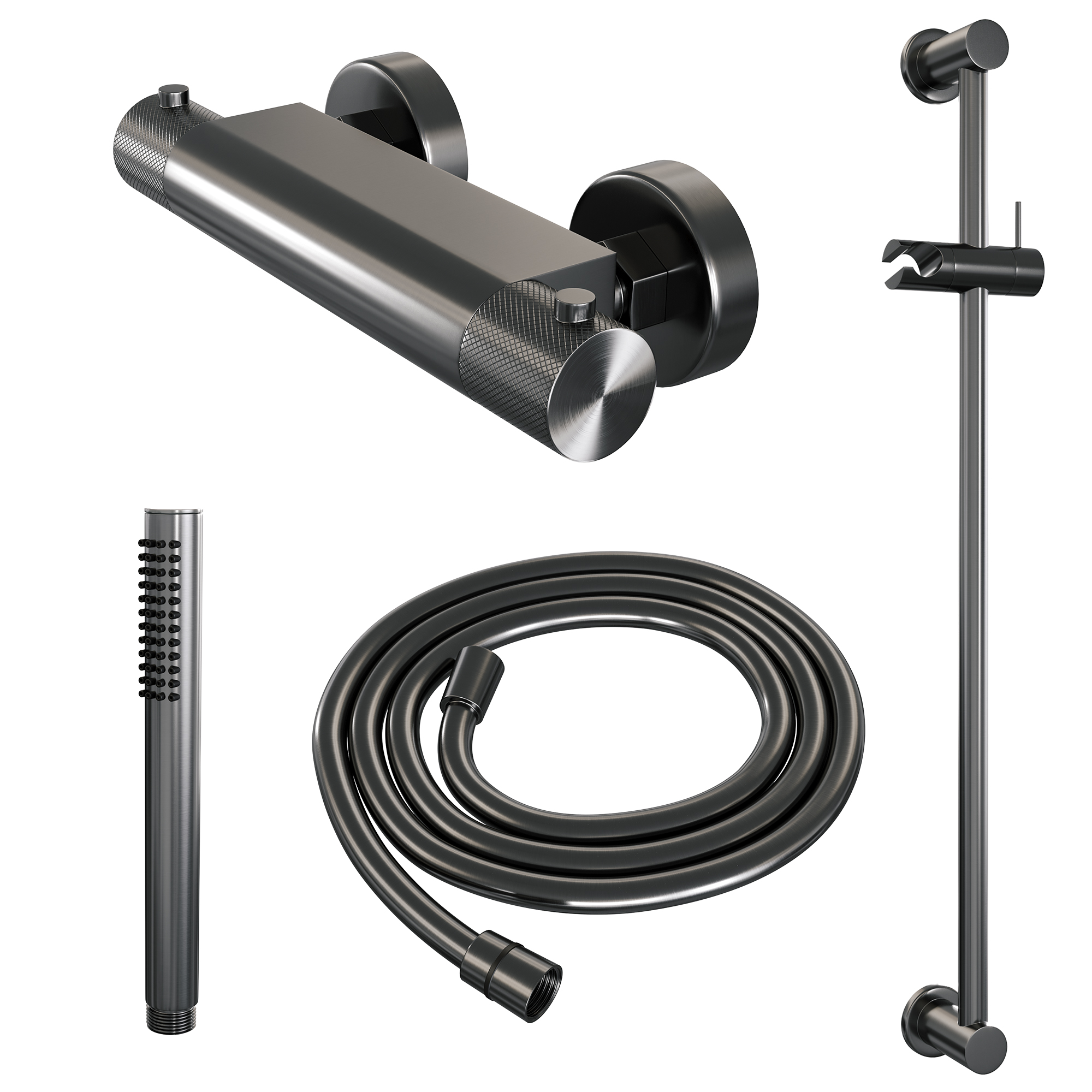 Brauer Gunmetal Carving thermostatische douchekraan met glijstang en staafhanddouche gunmetal geborsteld PVD