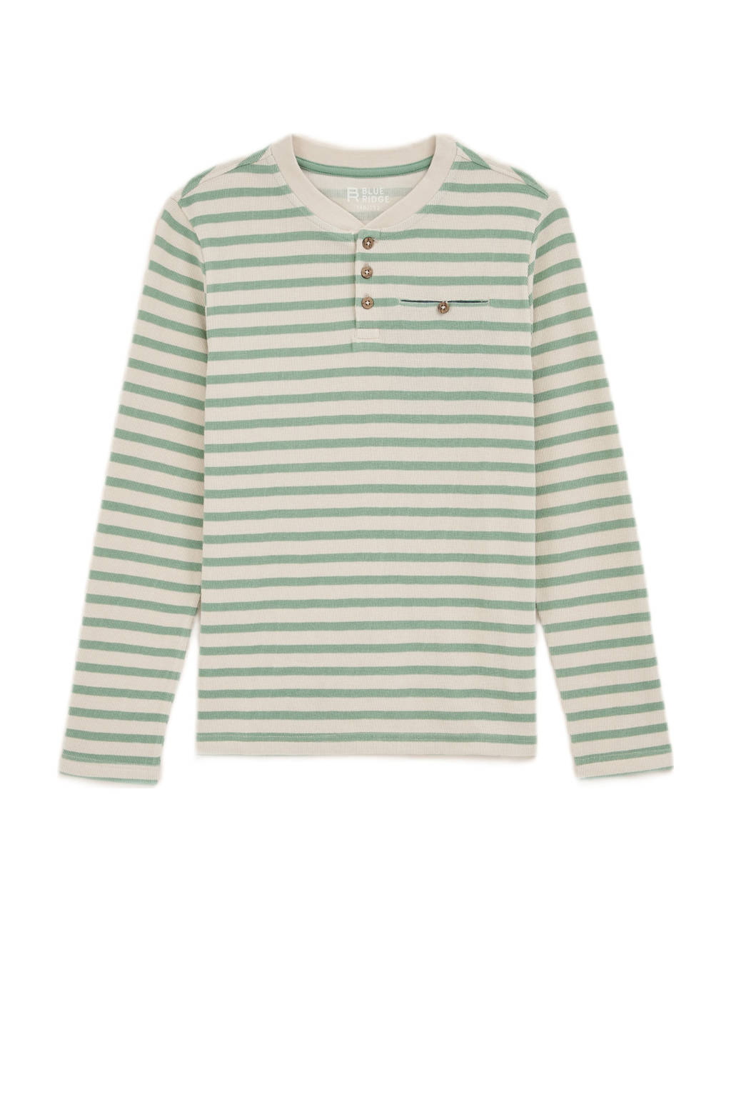 WE Fashion gestreepte longsleeve groen/ecru