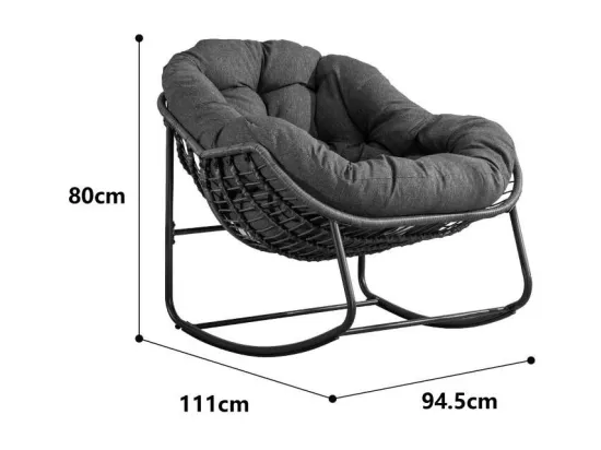 Fauteuil à bascule avec coussin rembourré, chaise en rotin avec structure en acier, fauteuil lounge,pour salon,chambre à coucher,bureau,jardin,111cmx94,5cmx80cm,Gris clair