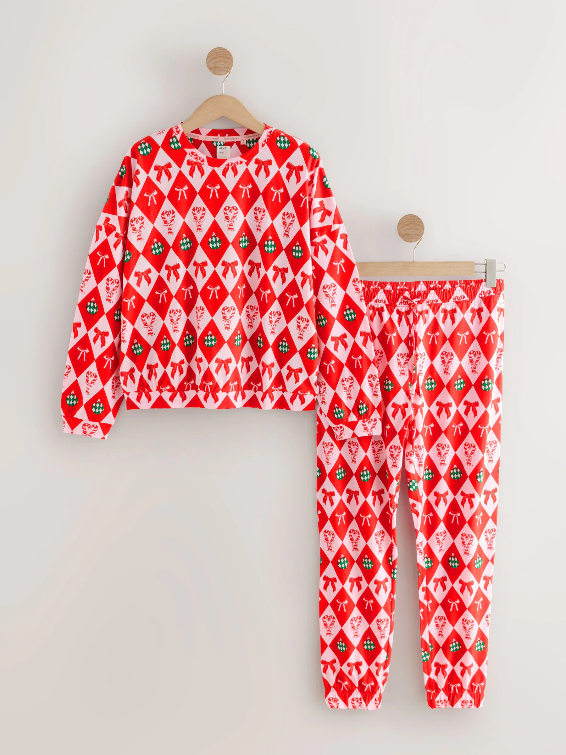 Rode Kerstmis Strikken - 100% katoenen pyjama met lange mouwen
