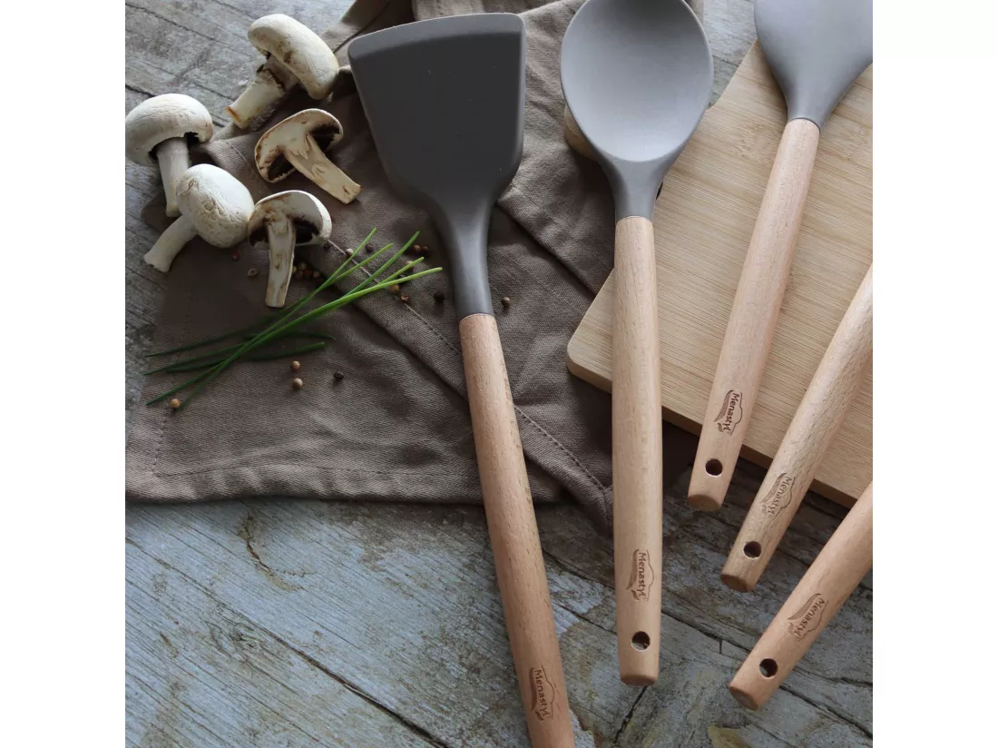Menastyl - Spatule Eliott En Silicone Avec Manche En Bois De Hetre