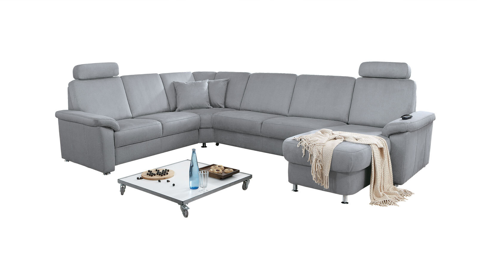 Ecksofa Genk Stoffbezug mit Funktionen Grau