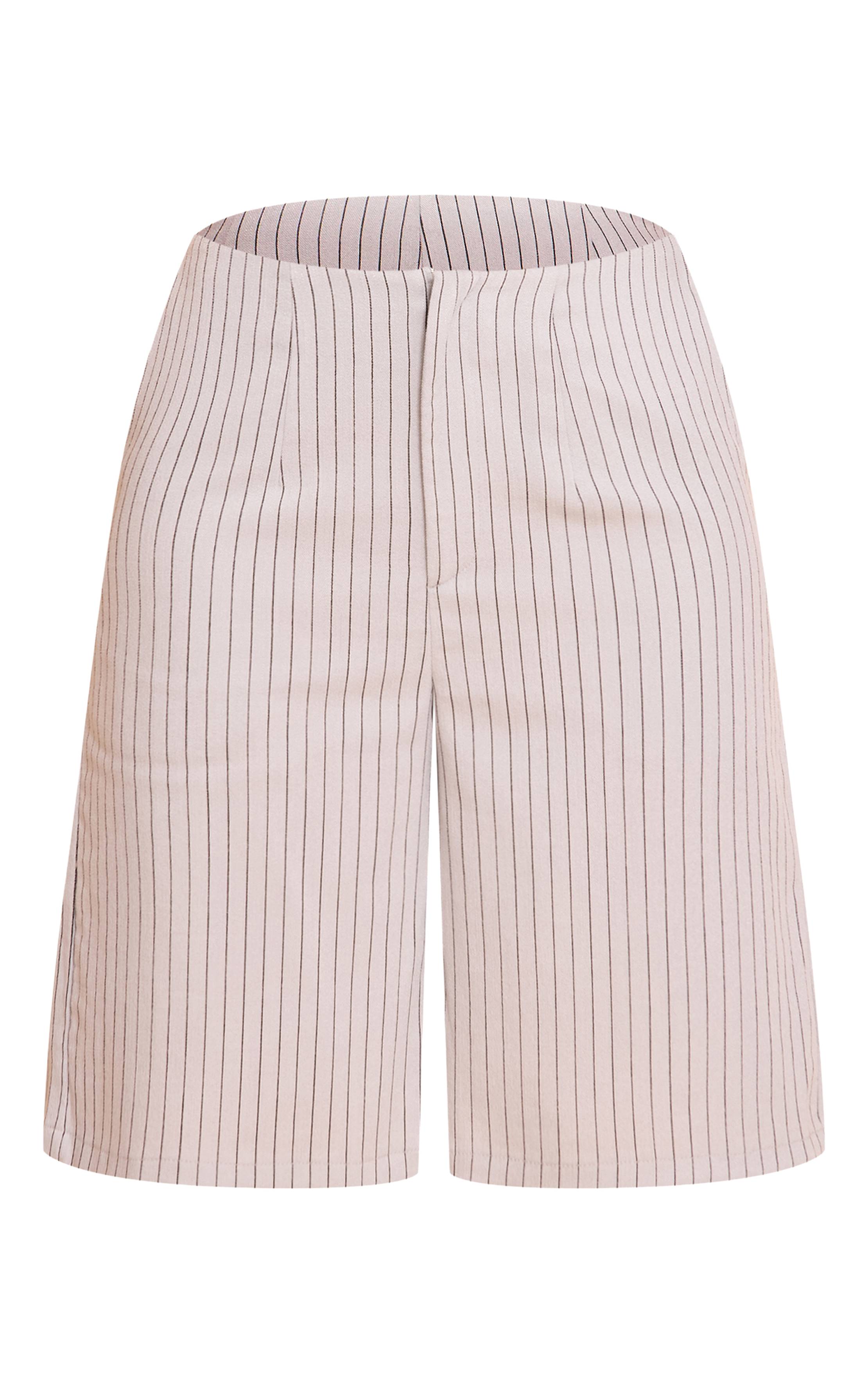 Bleu Short Long Rayé À Fines Rayures Léger