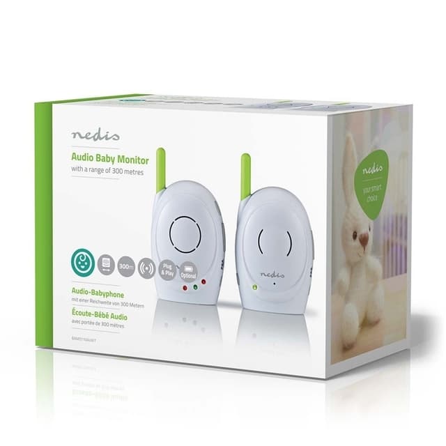 Nedis Babyalarm | FHSS (Frequency-Hopping Spread Spectrum) | Med talk back-funktion | Rækkevidde: 300 m | Batteri / Strømforsyning | Grøn / Hvid