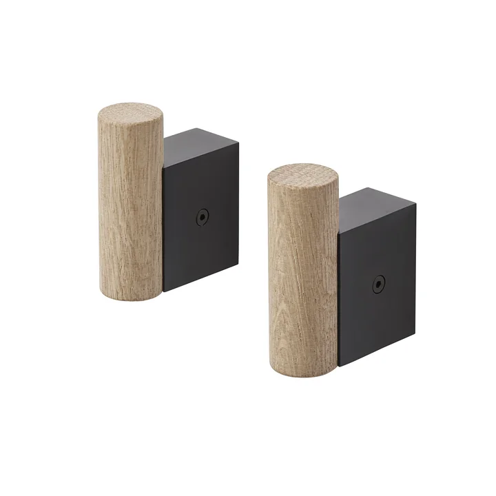 Muuto - Attach Wandhaken, Eiche / schwarz (2er-Set)