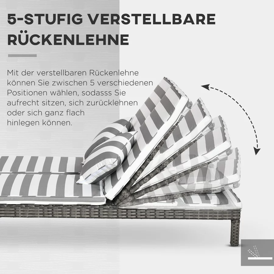 Outsunny Polyrattan Gartenliege für 2 Personen grau, weiß