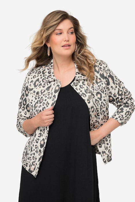 Jeansjacke, Leo-Muster, Hemdkragen, Langarm