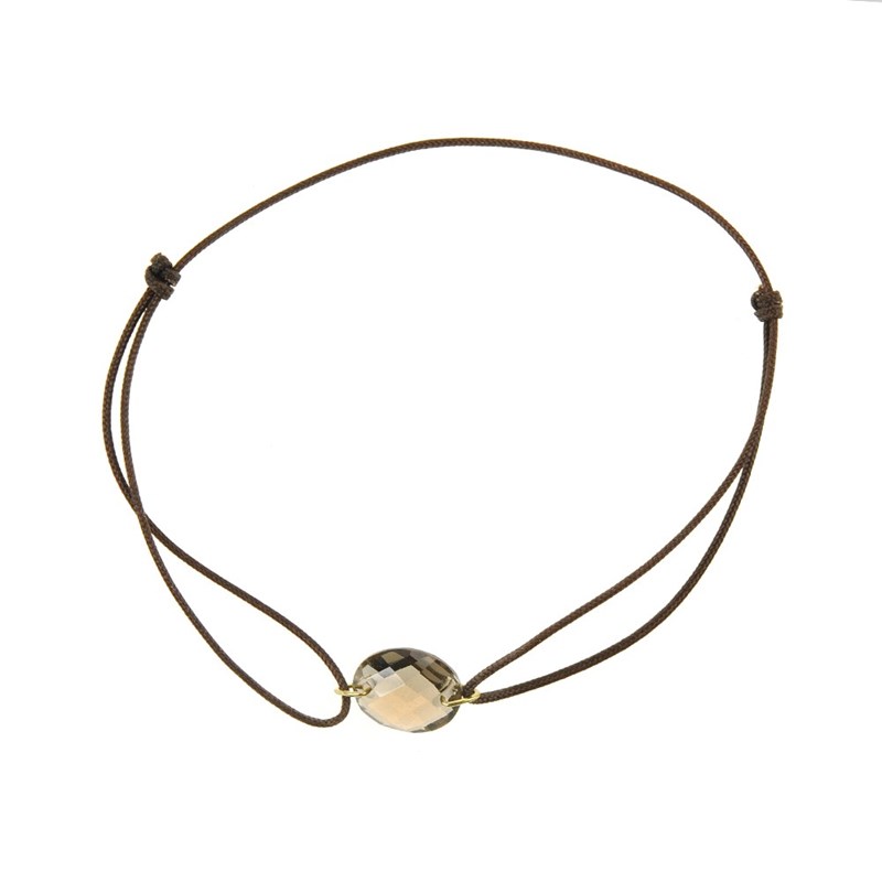 Bracelet avec quartz fumé et cordon marron - Be Jewels