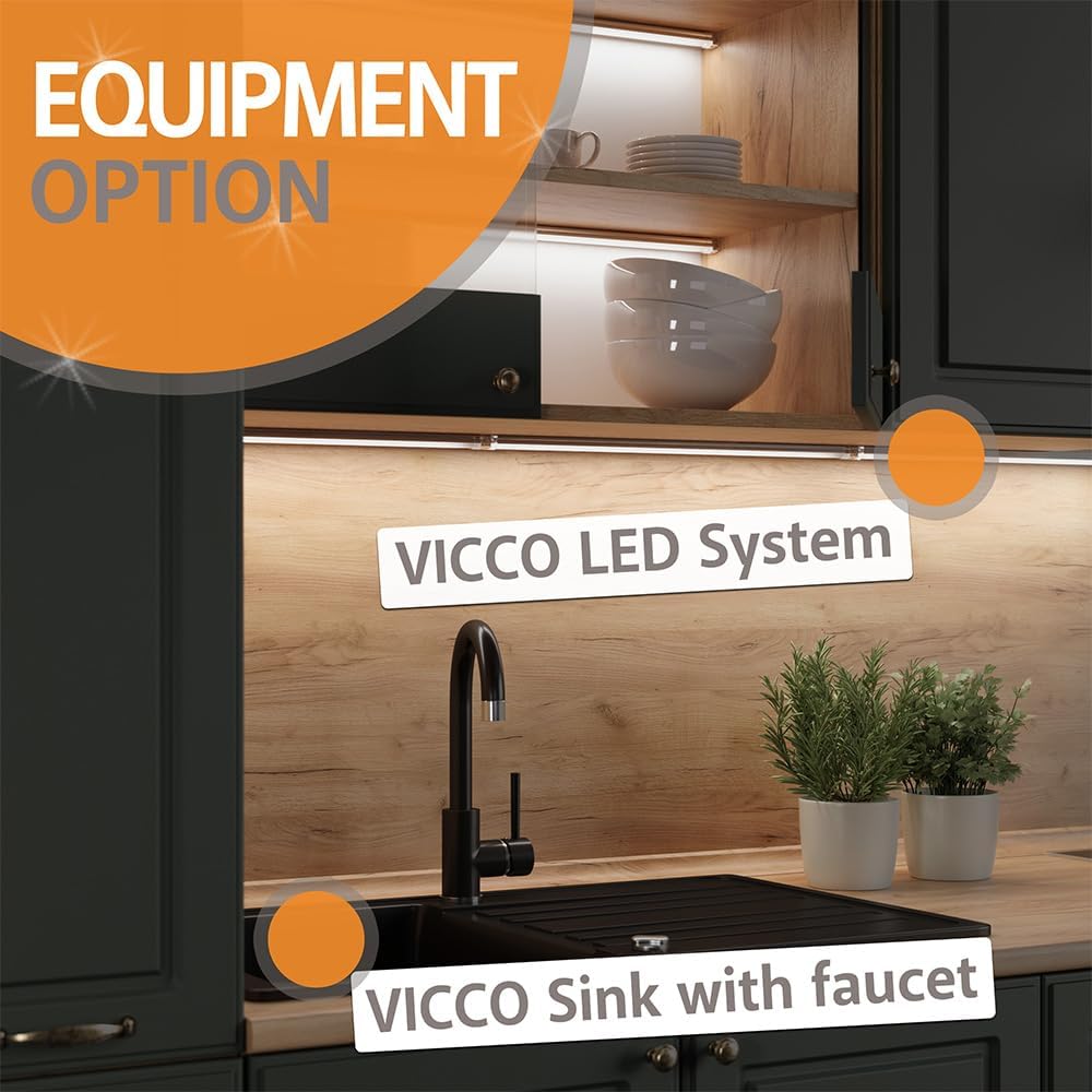 Vicco Singleküche R-Line, Artisan-Eiche/Goldkraft Eiche, 140 cm ohne Arbeitsplatte