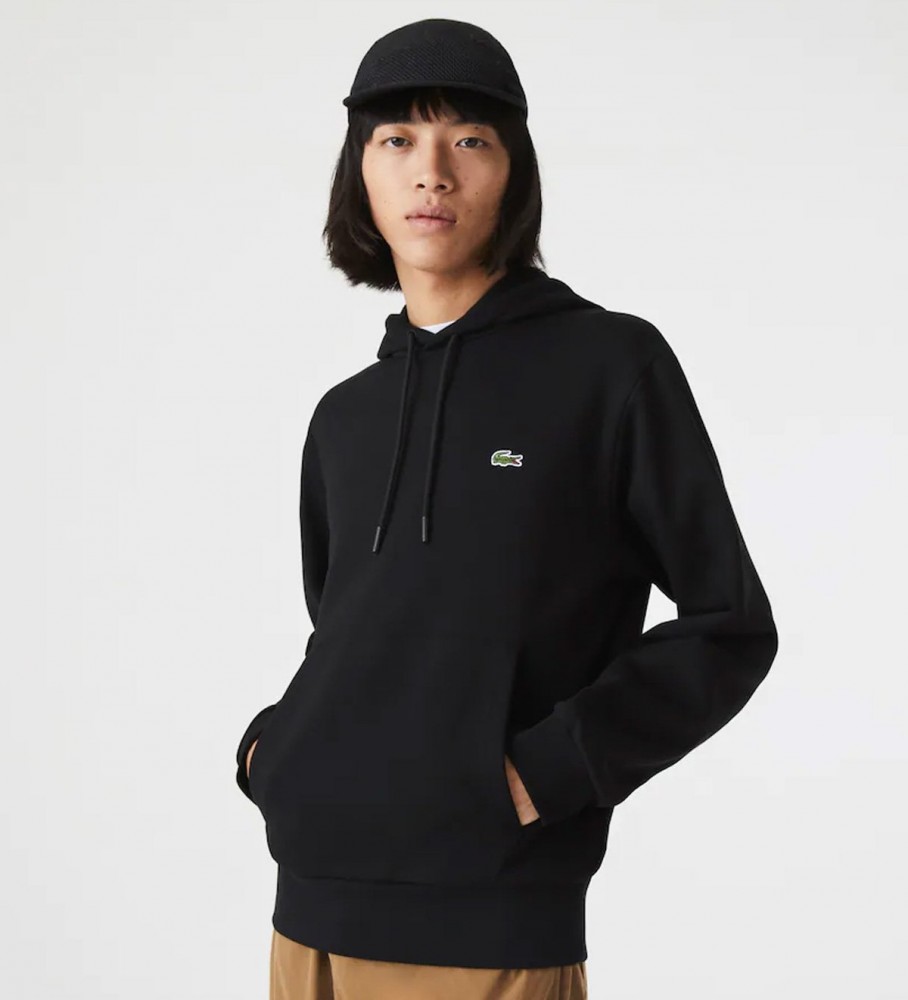Moletom com capuz Lacoste em algodão orgânico, preto