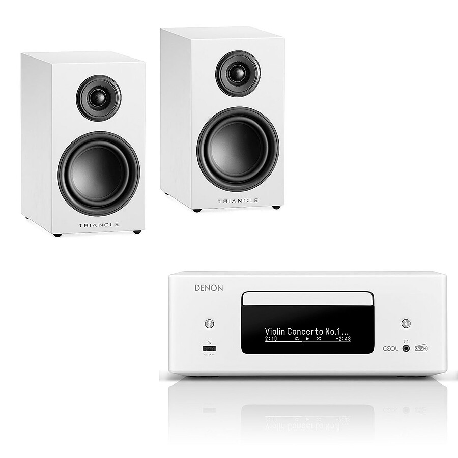 Denon RCD-N12DAB Blanc + Triangle Elara LN01 Blanc laqué