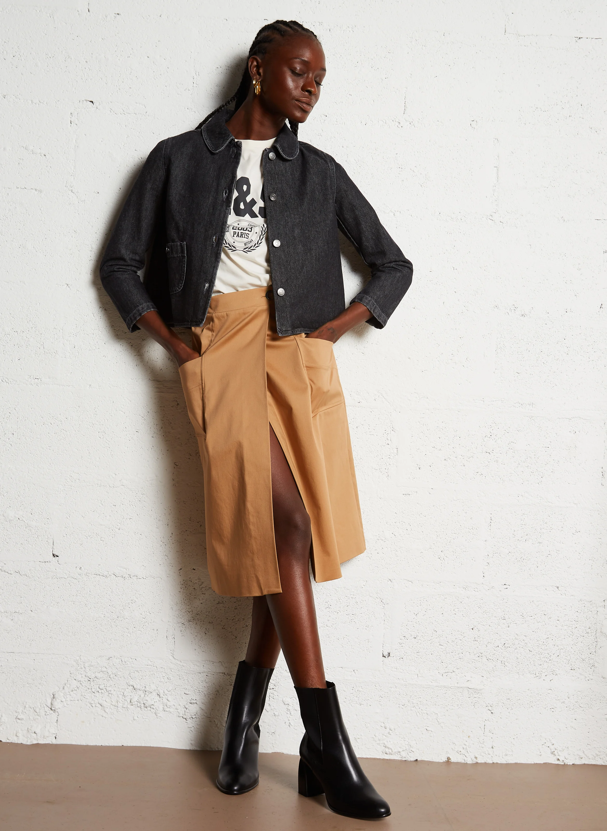 MINY - Veste col claudine droite en coton | Noir