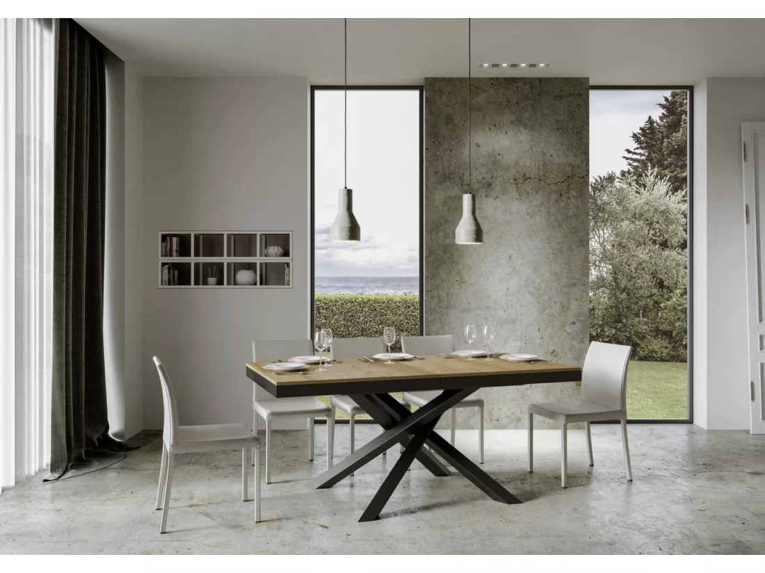 Table extensible bois clair et cadre anthracite 180-440cm Klass