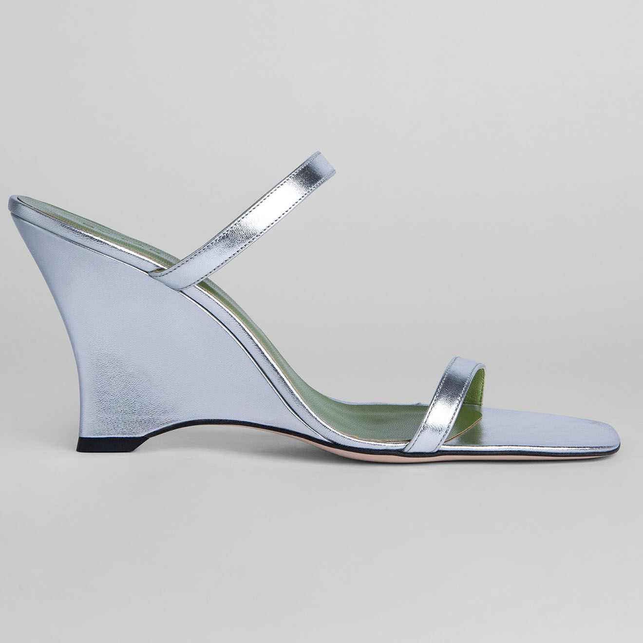 By Far Mules compensées en Cuir Steffi argentées - Talon 9 cm