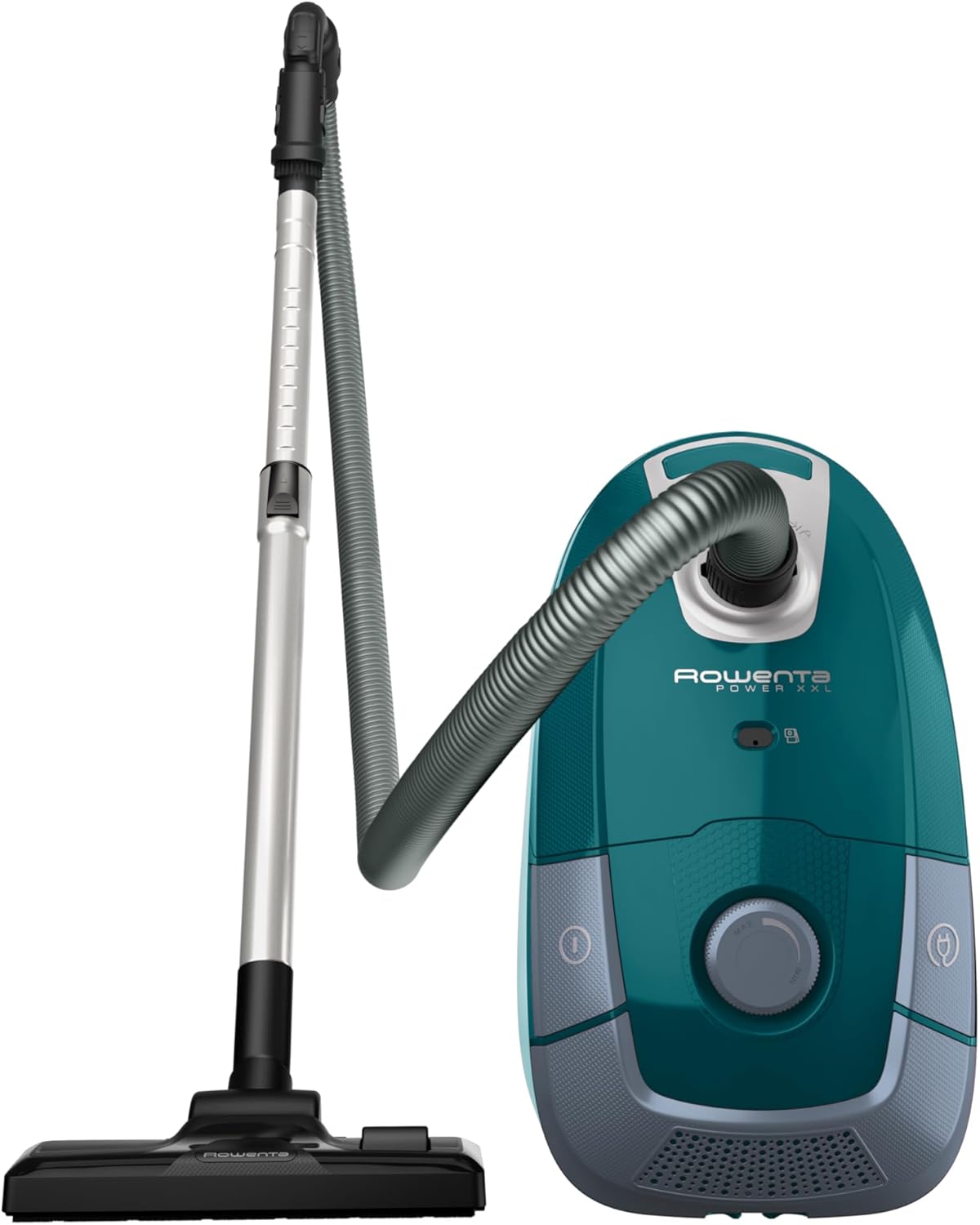 Rowenta Power XXL Bodenstaubsauger mit Beutel - 900 Watt, 4,5 L Staubbeutel, 12 m Aktionsradius, 3-stufige Filterung, inkl. Parkettdüse, 2in1 Fugendüse, Polsterdüse, Petrol-Grau, RO3143