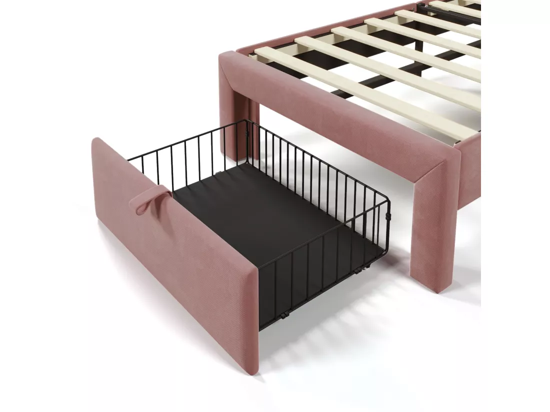 Lit d'enfant LED Single 90 x 190 cm, lit rembourré avec tiroirs APP-Control LED ,Velvet pink