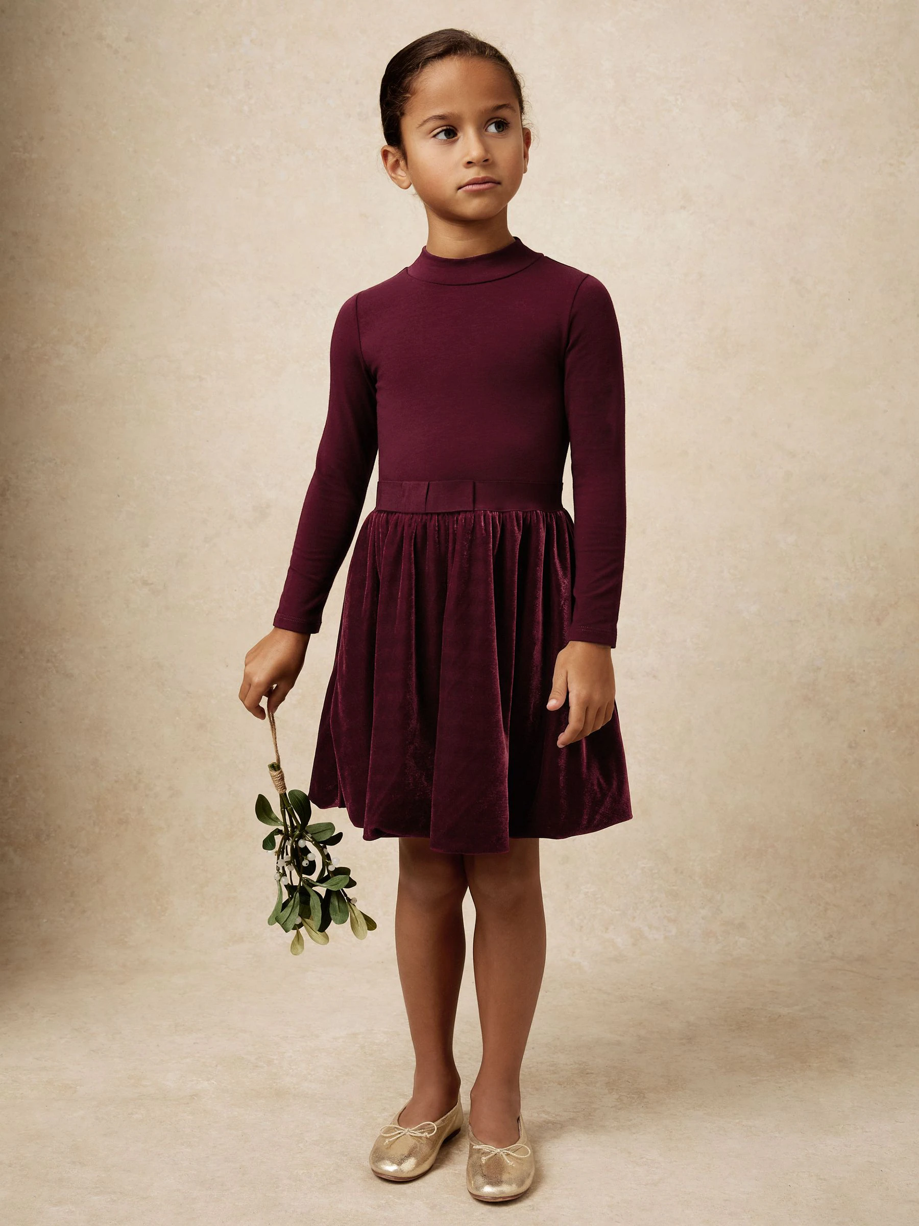 Reiss Bruna Velvet-Skirt Jersey Skater Dress