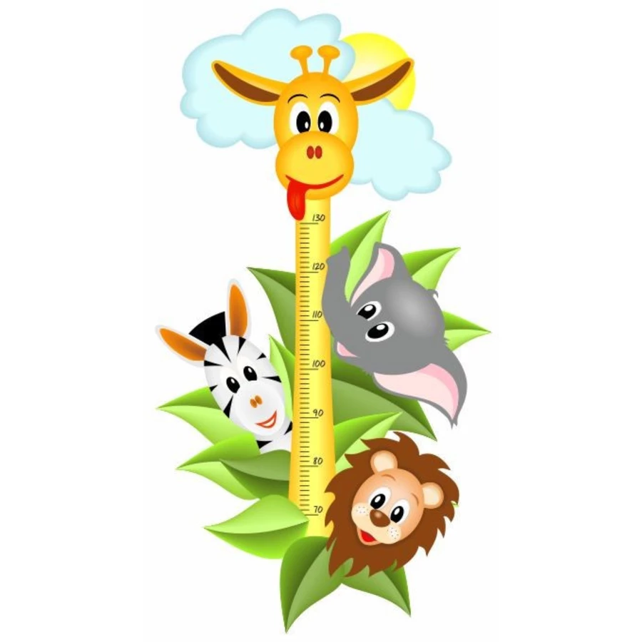 Nikima Wandtattoo 040 Wandtattoo Messlatte Maßstab Kind Kinderzimmer Safari Tiere bunt