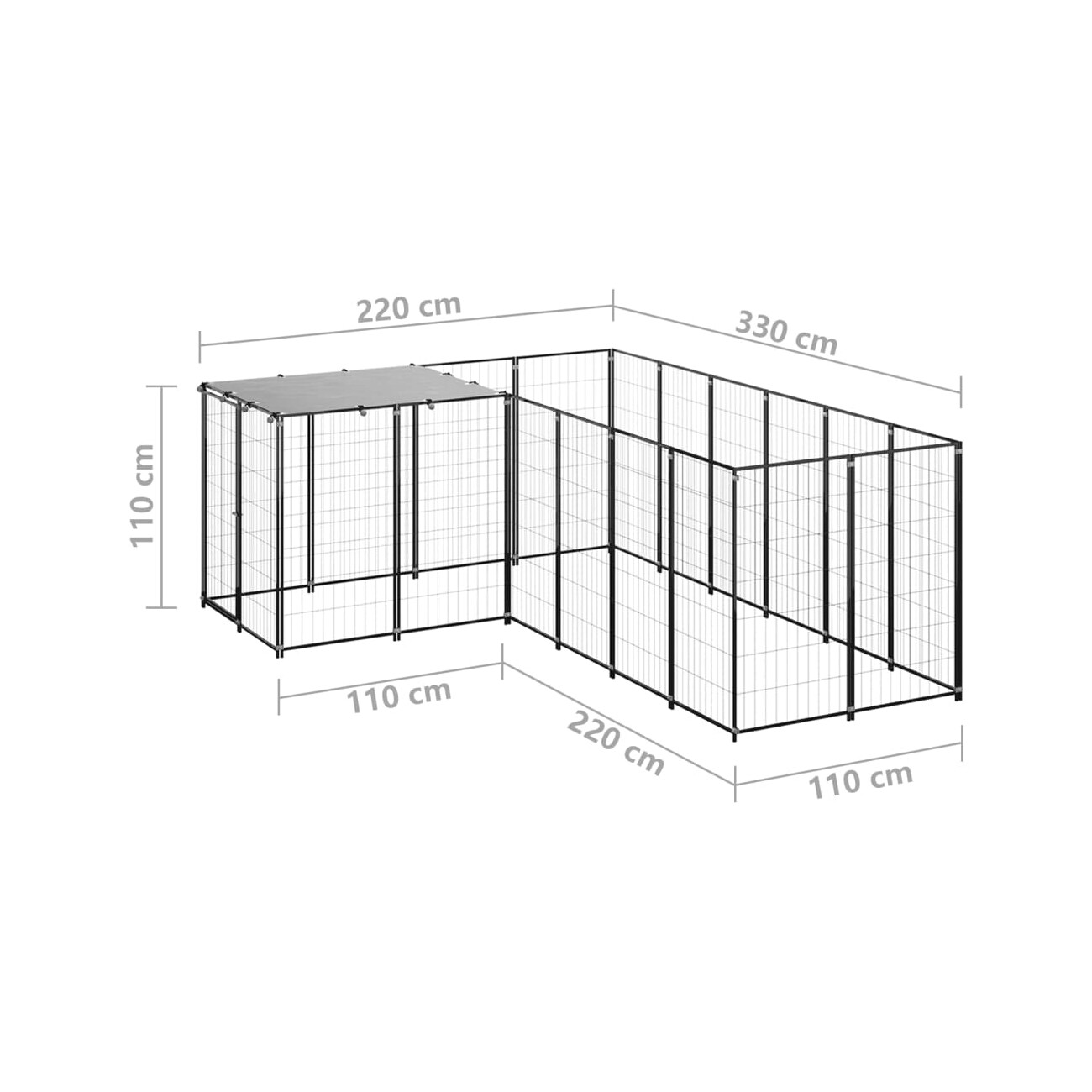 VidaXL Hundezwinger Stahl schwarz 2,2 m, 3,3 m, 1,1 m