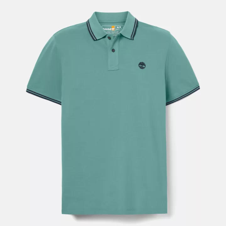 Polo à liseré en piqué pour homme en bleu sarcelle