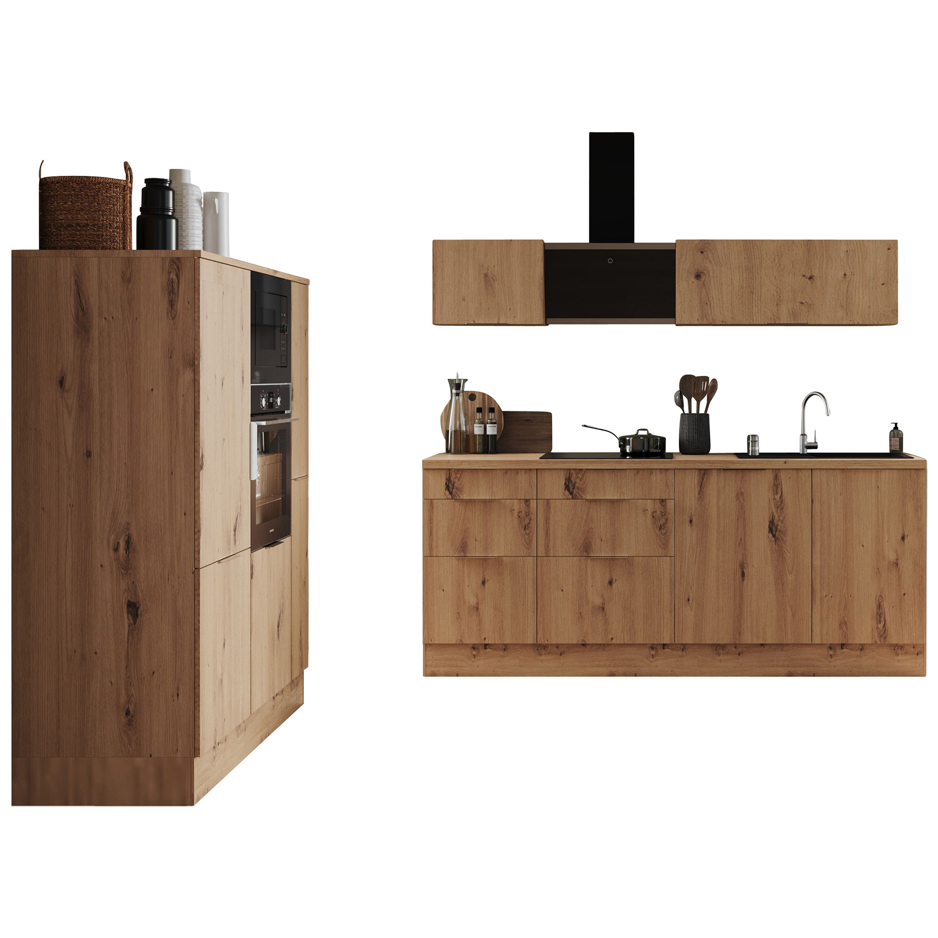 Küchenblock - Artisan Eiche - mit E-Geräten - 370 cm