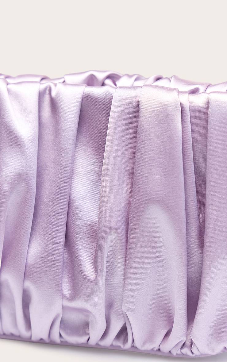 Lilas Sac À Main En Satin Froncé Avec Quincaillerie Dorée