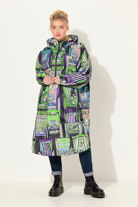 Funktions-Regencape, Unisex, Print, Kapuze