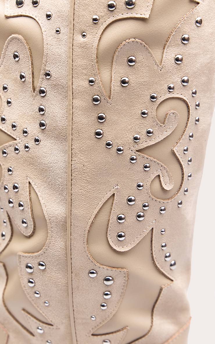Crème Bottes Western Montantes À Talon Bloc