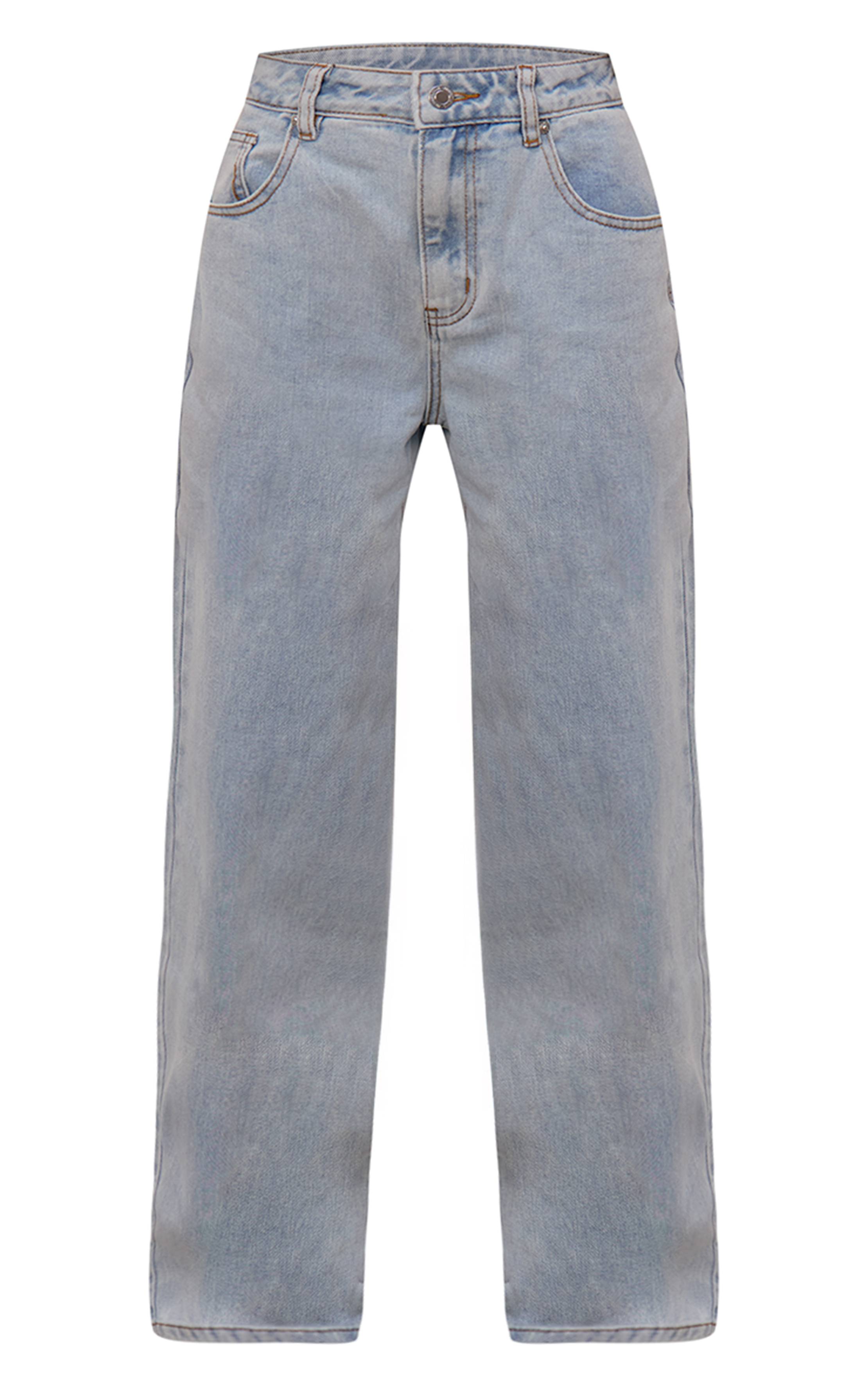 Bleu Clair Jean Boyfriend Style Dos Plongeant Délavage Bleu Moyen