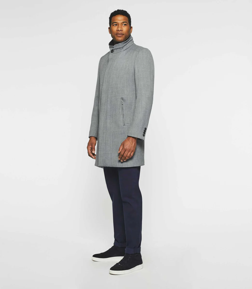 Manteau ville droit en laine gris clair INEON