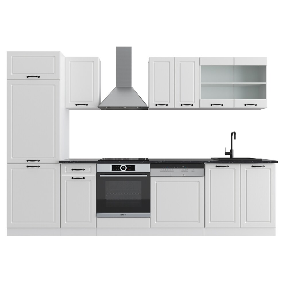 Vicco Küchenzeile Küchenblock Einbauküche R-Line 300 cm Landhaus Weiß KUS