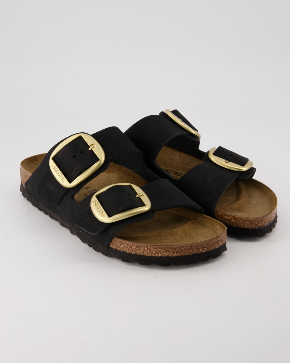 Birkenstock Arizona Big Buckle Nubukleder Pantoletten in Schwarz