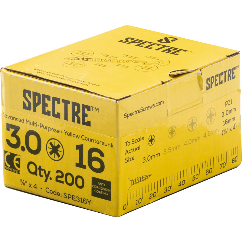 Spectre universele schroeven platkop voldraad geel 3x16mm PZ1