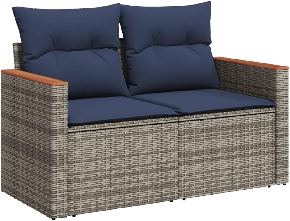 vidaXL Gartensofa mit Kissen 2-Sitzer Grau Poly Rattan