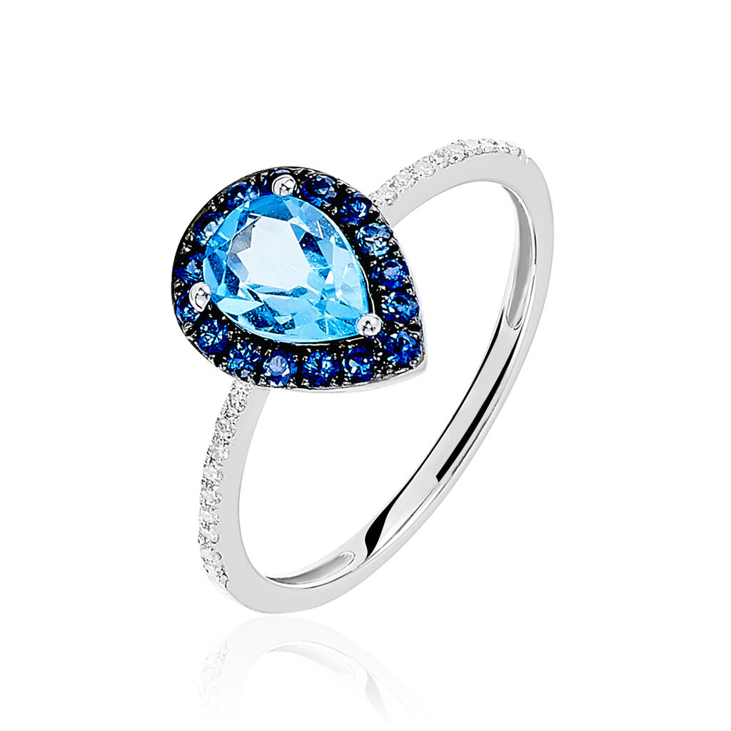Bague Kenza Or Blanc Topaze Et Saphir Et Diamant