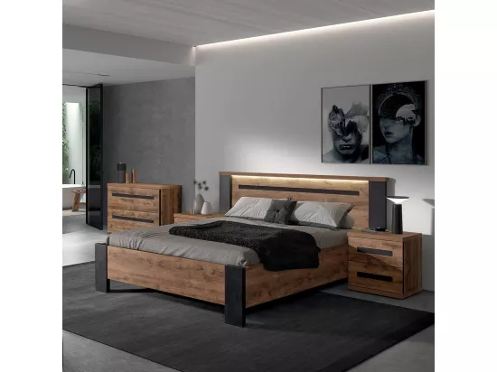 CANDAS - Ensemble Lit 160x200cm + Chevets Effet Bois