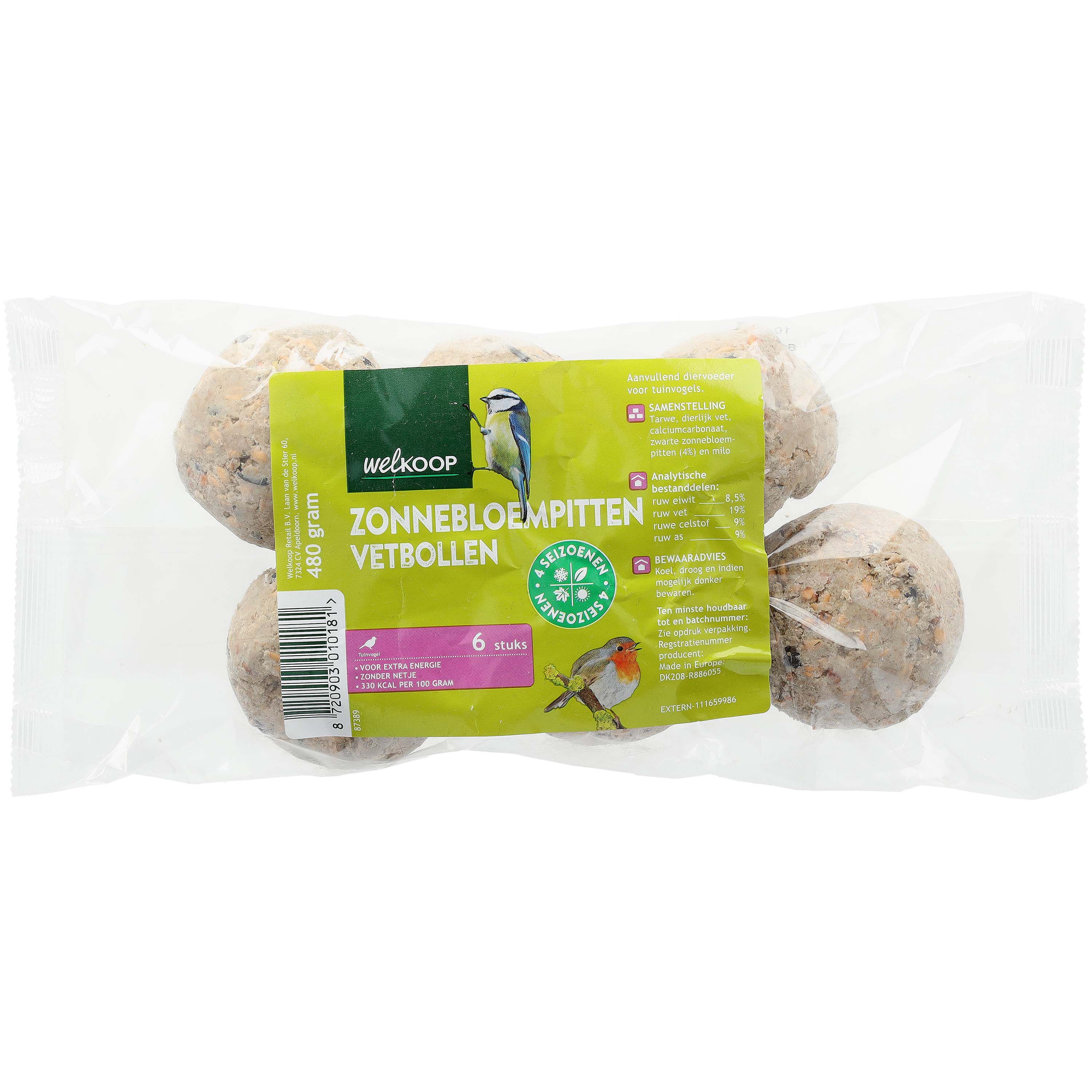 Welkoop Vetbollen zonder netje - Tuinvogelvoer - 6 Stuks - Zonnebloempitten