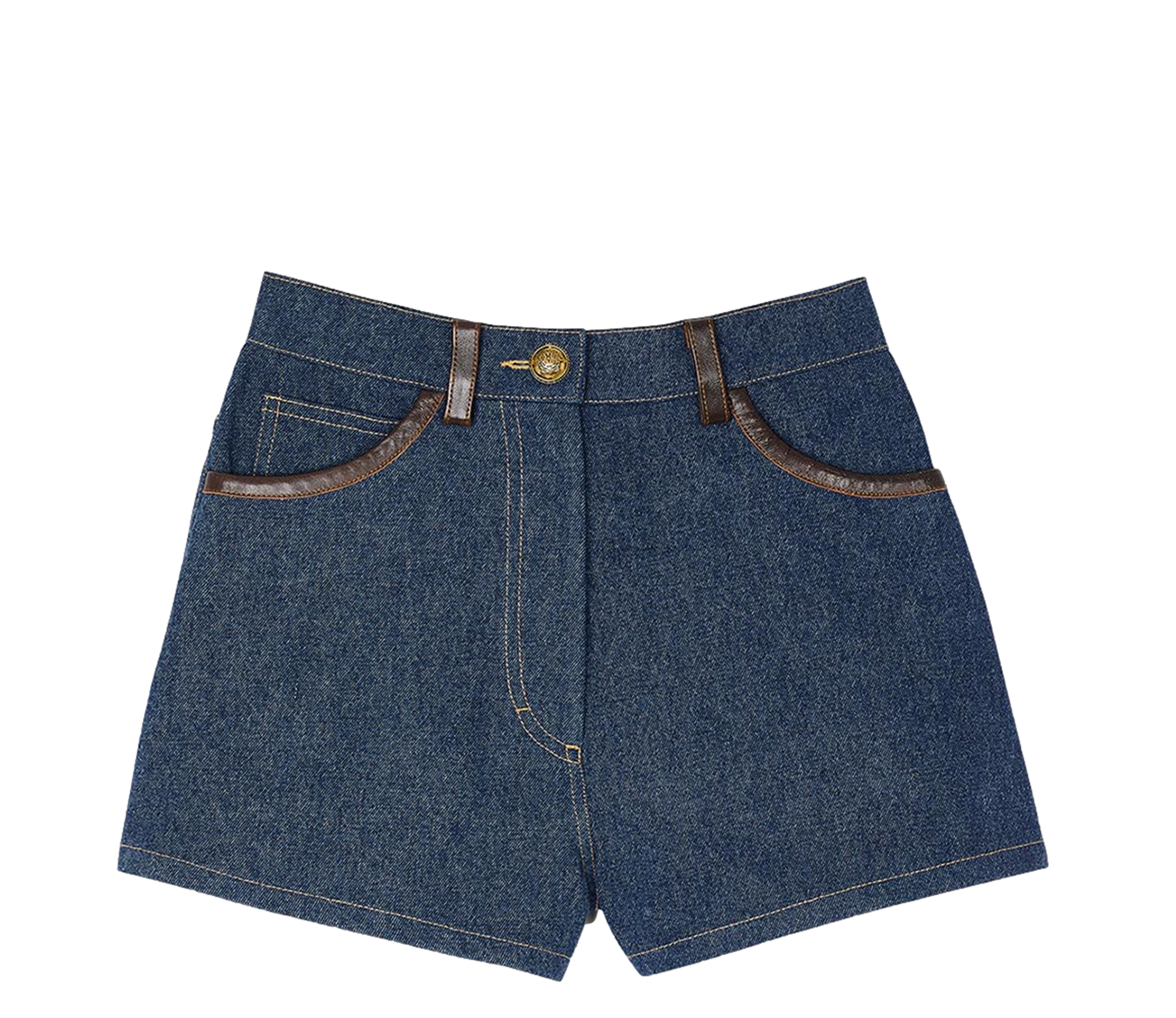 Short en jean détails en cuir | Bleu