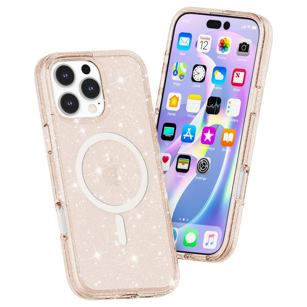 iPhone 16 Pro Max MagSafe Hybrid Hardcase Schutzhülle im Glitzer Design - Gold / Transparent