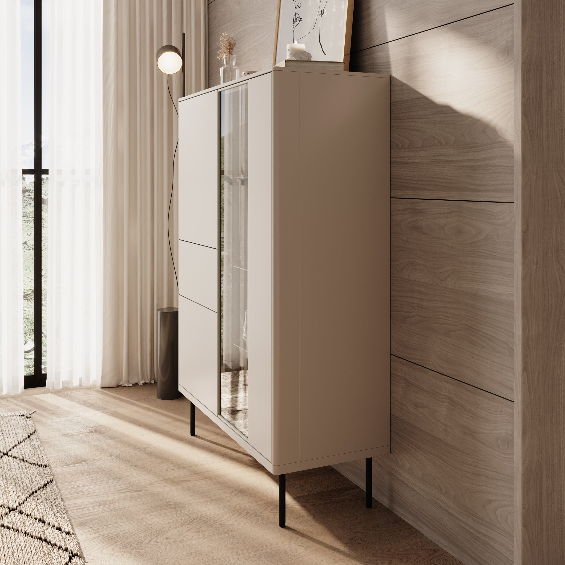 Meubella - Estrella 2 - Vitrinekast - Beige - 98x41x140 cm